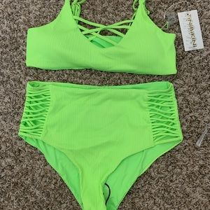 NWT tinibikini bright green high waist suit